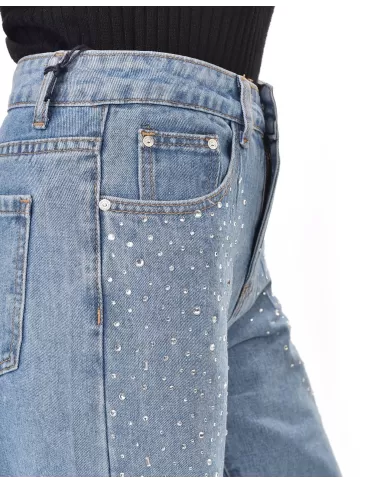 Jeans Donna slim stile palazzo con strass PK723|ADM