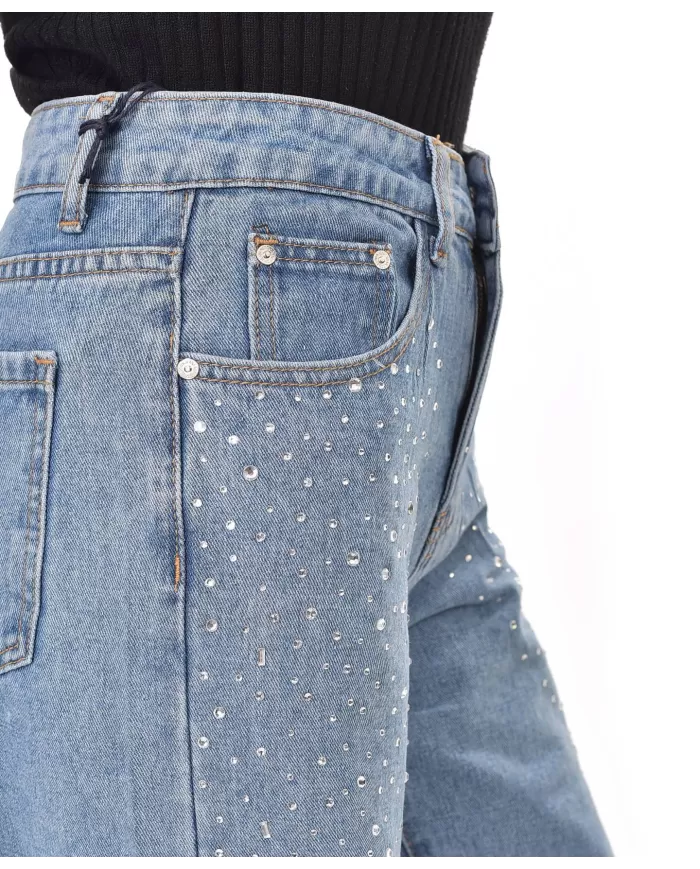 Jeans Donna slim stile palazzo con strass PK723|ADM