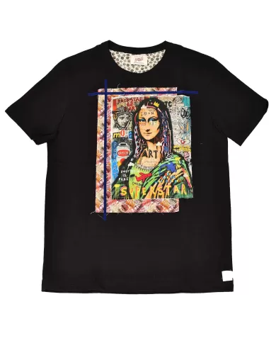T-shirt Uomo nera in cotone con stampa Monna Lisa ICON 345|BOB T-shirt Uomo nera in cotone con stampa Monna Lisa ICON 345|BOB