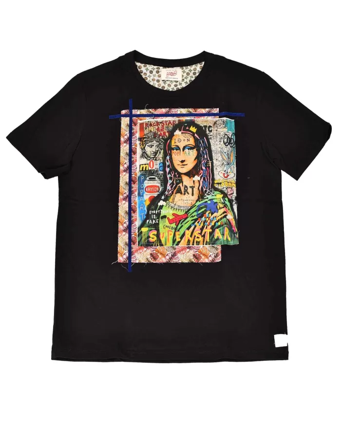 T-shirt Uomo nera in cotone con stampa Monna Lisa ICON 345|BOB T-shirt Uomo nera in cotone con stampa Monna Lisa ICON 345|BOB
