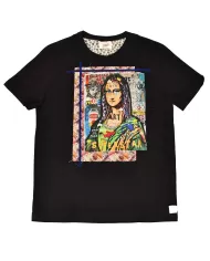 T-shirt Uomo nera in cotone con stampa Monna Lisa ICON 345|BOB