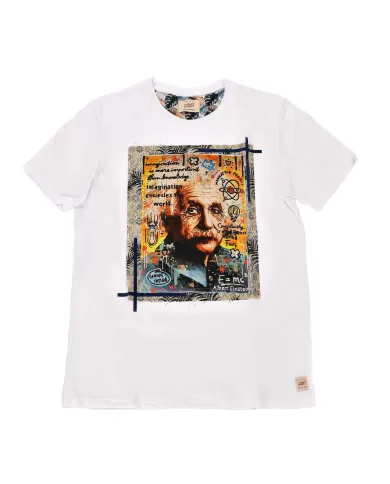 T-shirt Uomo bianca in cotone con stampa Einstein ICON 347|BOB T-shirt Uomo bianca in cotone con stampa Einstein ICON 347|BOB