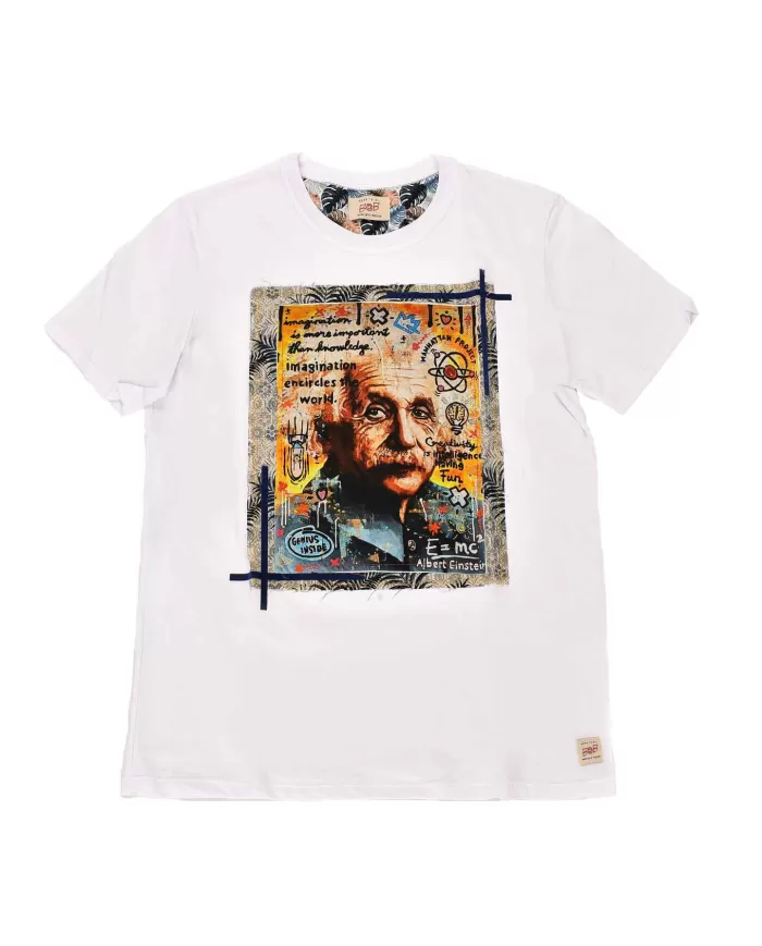 T-shirt Uomo bianca in cotone con stampa Einstein ICON 347|BOB T-shirt Uomo bianca in cotone con stampa Einstein ICON 347|BOB