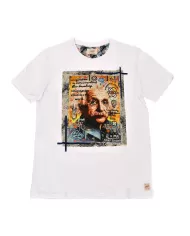 T-shirt Uomo bianca in cotone con stampa Einstein ICON 347|BOB