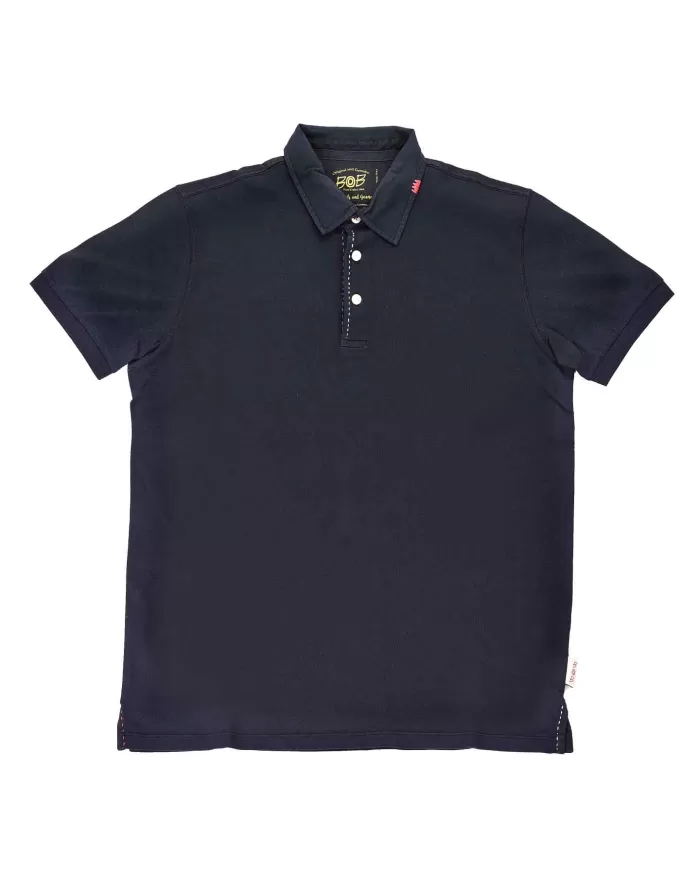 Polo Uomo blu in cotone con ricamo sul colletto MILK R00462|BOB Polo Uomo blu in cotone con ricamo sul colletto MILK R00462|BOB
