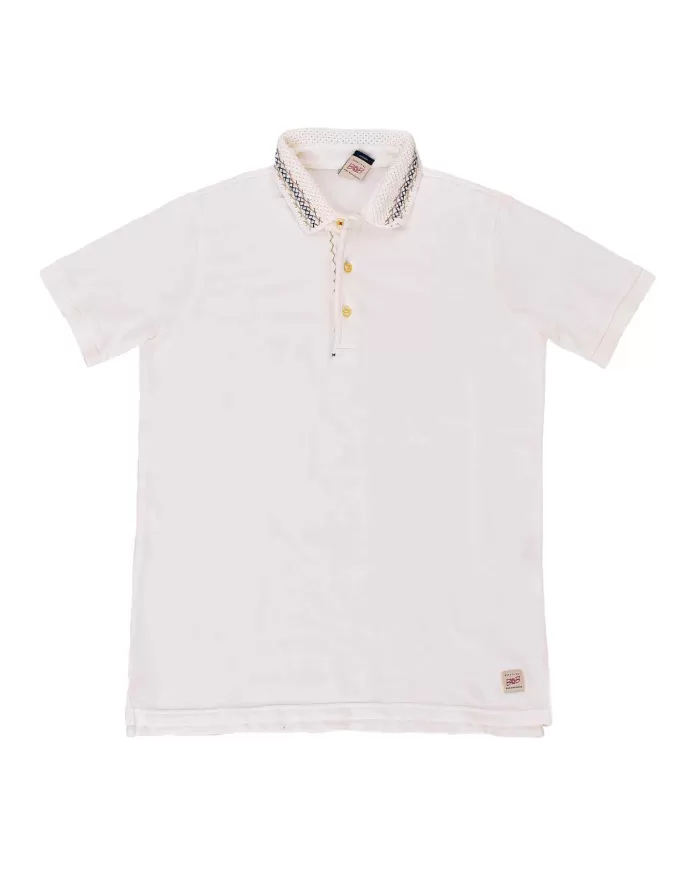 Polo Uomo bianca con colletto lavorato all'uncinetto PETER R0520|BOB Polo Uomo bianca con colletto lavorato all'uncinetto PETER R0520|BOB