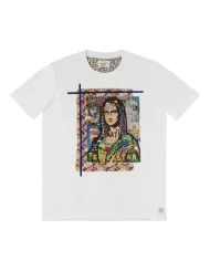 T-shirt Uomo bianca in cotone con stampa ICON 345 MONNA LISA|BOB