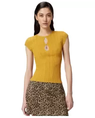 Top Donna gialla a costine 104742 A2FR TOFANE|PINKO