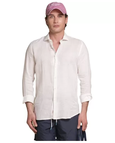 Camicia Uomo bianca in lino con scollo francese RIILEY|IMPURE Camicia Uomo bianca in lino con scollo francese RIILEY|IMPURE