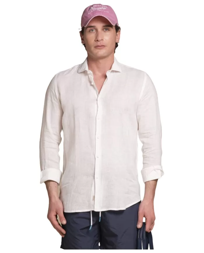 Camicia Uomo bianca in lino con scollo francese RIILEY|IMPURE Camicia Uomo bianca in lino con scollo francese RIILEY|IMPURE
