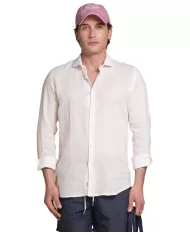 Camicia Uomo bianca in lino con scollo francese RIILEY|IMPURE