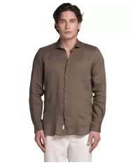 Camicia Uomo marrone in lino con scollo francese RIILEY|IMPURE