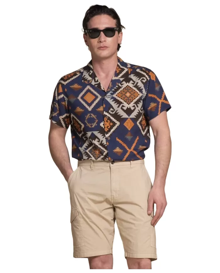 Camicia Uomo blu con fantasia tribale a manica corta WILL|IMPURE Camicia Uomo blu con fantasia tribale a manica corta WILL|IMPURE