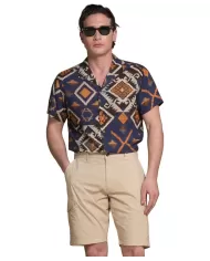 Camicia Uomo blu con fantasia tribale a manica corta WILL|IMPURE