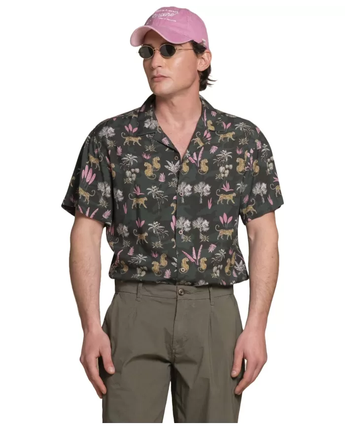 Camicia Uomo verde con fantasia safari a manica corta WILL|IMPURE Camicia Uomo verde con fantasia safari a manica corta WILL|IMPURE