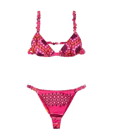 Bikini Donna rosa a fantasia spalline arricciate MF25-0630X30| ME FUI Bikini Donna rosa a fantasia spalline arricciate MF25-0630X30| ME FUI
