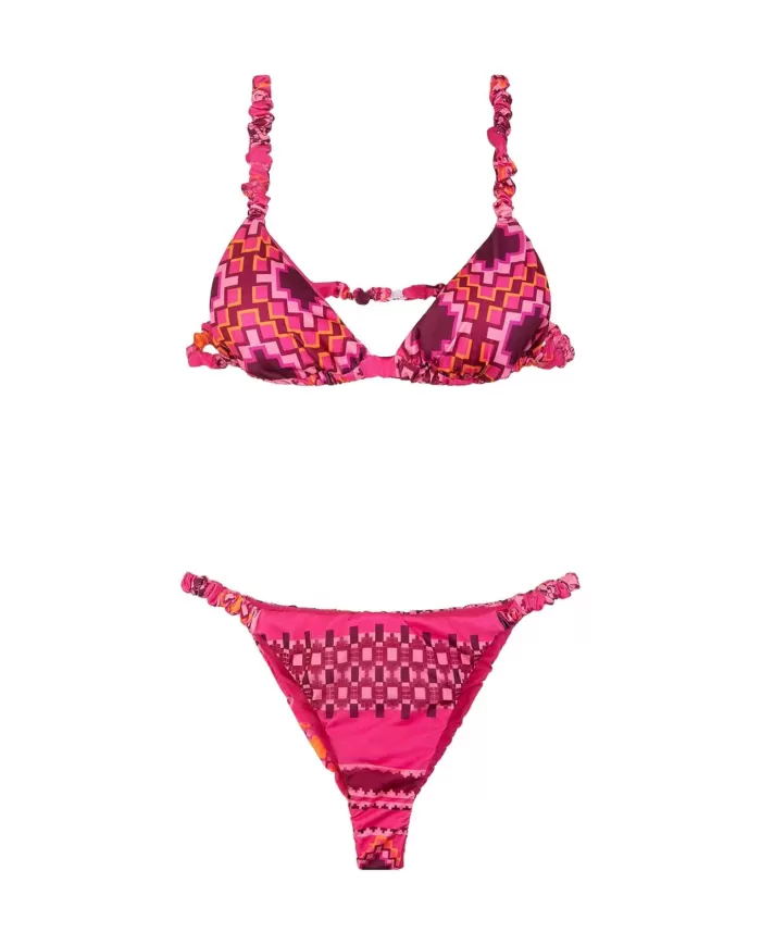 Bikini Donna rosa a fantasia spalline arricciate MF25-0630X30| ME FUI Bikini Donna rosa a fantasia spalline arricciate MF25-0630X30| ME FUI