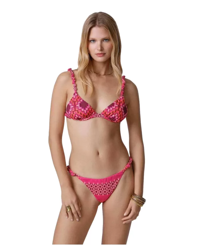Bikini Donna rosa a fantasia spalline arricciate MF25-0630X30| ME FUI Bikini Donna rosa a fantasia spalline arricciate MF25-0630X30| ME FUI