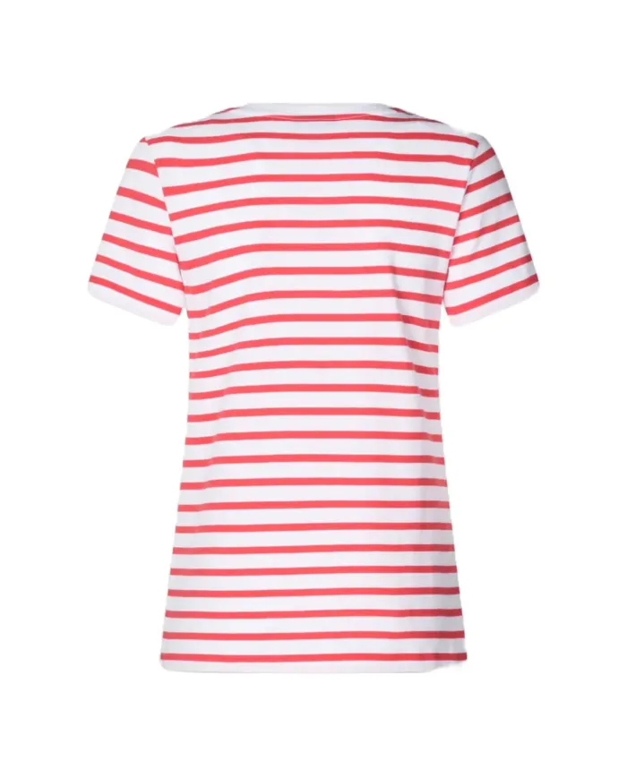 SAVE THE DUCK T-shirt Donna DT1744W BESY20 KOVA PE 2025 in cotone con motivo rigato 70001 FLAME RED SAVE THE DUCK T-shirt Donna DT1744W BESY20 KOVA PE 2025 in cotone con motivo rigato 70001 FLAME RED