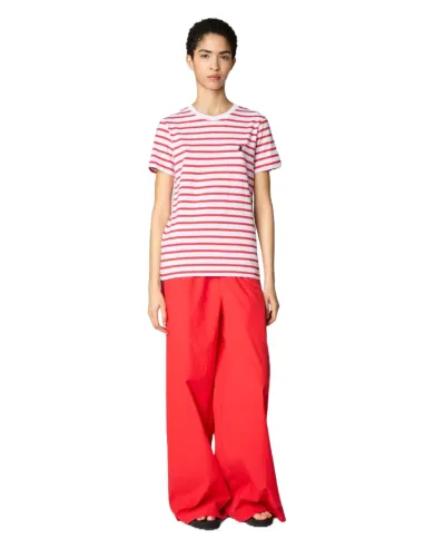 SAVE THE DUCK T-shirt Donna DT1744W BESY20 KOVA PE 2025 in cotone con motivo rigato 70001 FLAME RED SAVE THE DUCK T-shirt Donna DT1744W BESY20 KOVA PE 2025 in cotone con motivo rigato 70001 FLAME RED