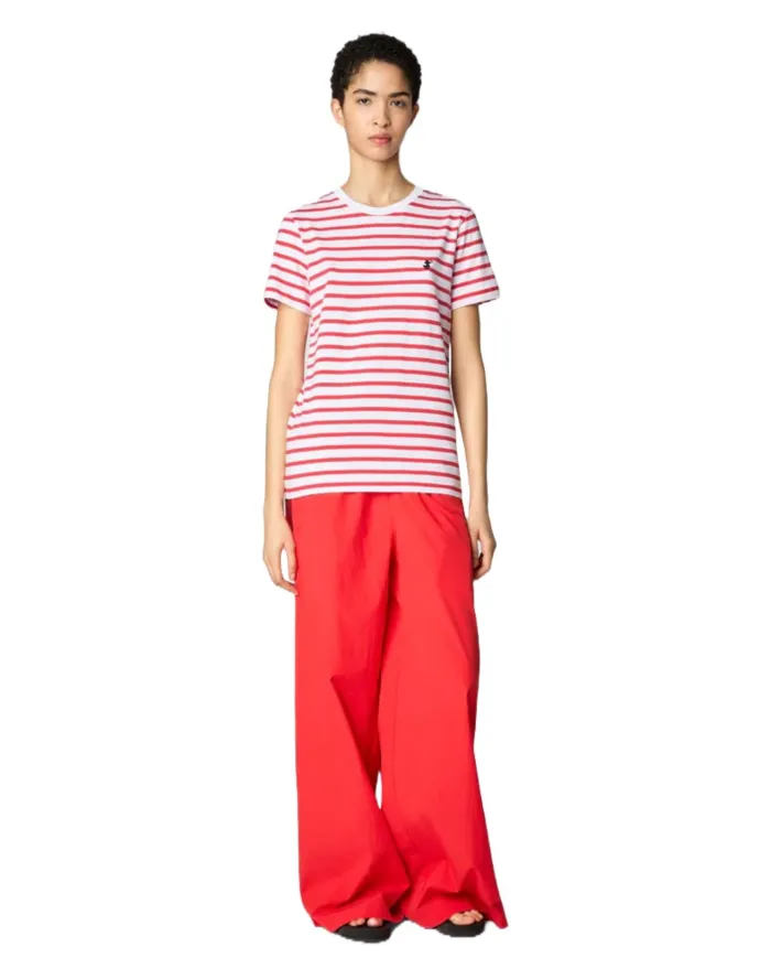 SAVE THE DUCK T-shirt Donna DT1744W BESY20 KOVA PE 2025 in cotone con motivo rigato 70001 FLAME RED