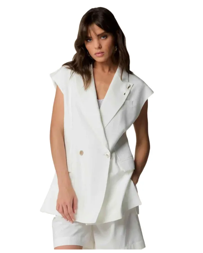 Gilet Donna bianco stile blazer P25PGL5643ABUN3382 DELMA|KOCCA Gilet Donna bianco stile blazer P25PGL5643ABUN3382 DELMA|KOCCA