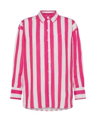 Overshirt Donna bianco /fuxia rigata in lino S35279|SUN68 BEACH