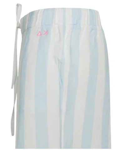 Shorts Donna bianco/azzurro rigato in lino S35280|SUN68 BEACH Shorts Donna bianco/azzurro rigato in lino S35280|SUN68 BEACH