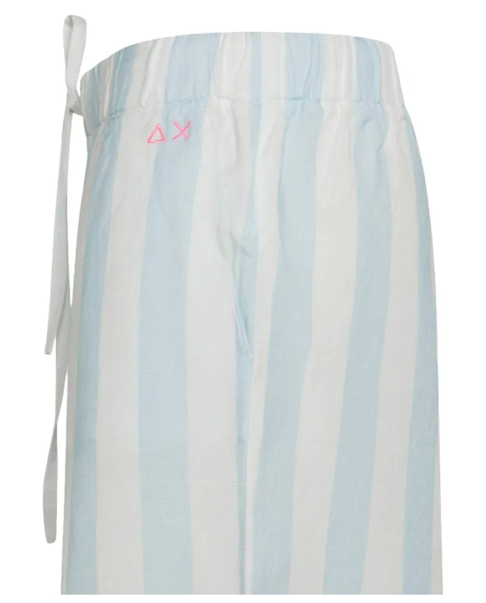 Shorts Donna bianco/azzurro rigato in lino S35280|SUN68 BEACH Shorts Donna bianco/azzurro rigato in lino S35280|SUN68 BEACH