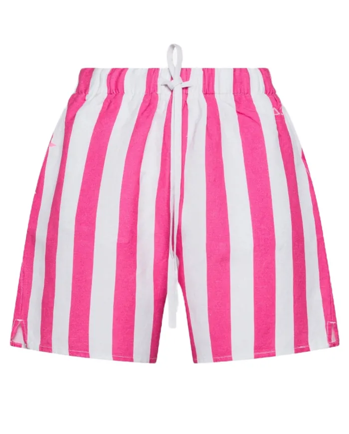 Shorts Donna bianco /fuxia rigato in lino S35280|SUN68 BEACH Shorts Donna bianco /fuxia rigato in lino S35280|SUN68 BEACH