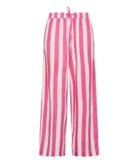Pantalone mare Donna bianco /fuxia rigato in lino S35281|SUN68 BEACH