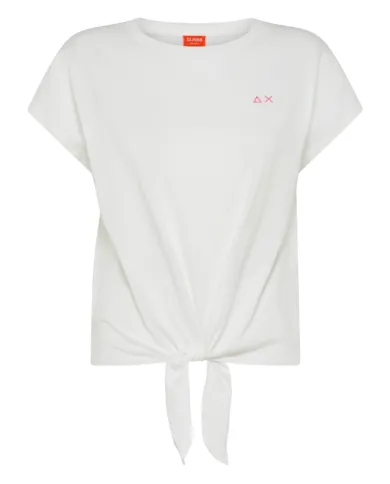 T-shirt Donna bianca on cotone con nodo avanti T35260|SUN68 BEACH T-shirt Donna bianca on cotone con nodo avanti T35260|SUN68 BEACH