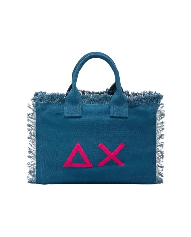Borsa mare Donna blu in cotone con frange X35219|SUN68 BEACH Borsa mare Donna blu in cotone con frange X35219|SUN68 BEACH