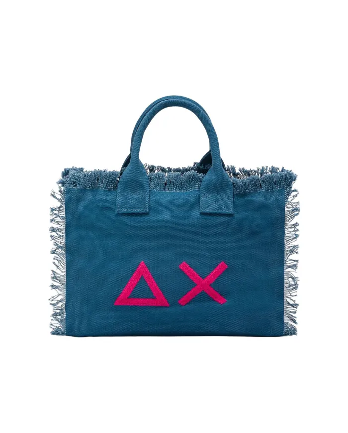 Borsa mare Donna blu in cotone con frange X35219|SUN68 BEACH Borsa mare Donna blu in cotone con frange X35219|SUN68 BEACH