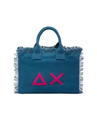 Borsa mare Donna blu in cotone con frange X35219|SUN68 BEACH