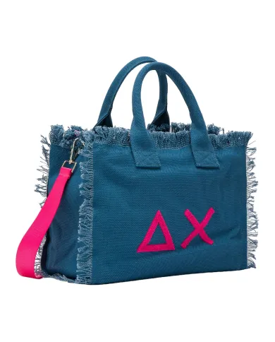 Borsa mare Donna blu in cotone con frange X35219|SUN68 BEACH Borsa mare Donna blu in cotone con frange X35219|SUN68 BEACH