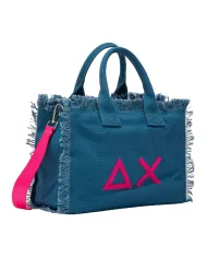 Borsa mare Donna blu in cotone con frange X35219|SUN68 BEACH