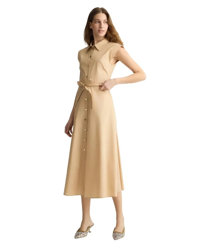 LIU JO Abito Donna WA5357T4853 in cotone lungo modello chemisier 60920 noisette