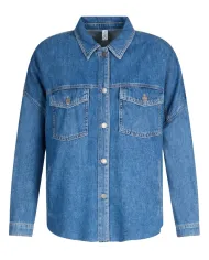 LIU JO Giubbino Donna UA5165DS069 camicia in jeans overshirt con logo strass 78837 d.blue dk stellar