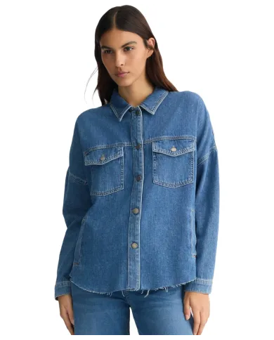 LIU JO Giubbino Donna UA5165DS069 camicia in jeans overshirt con logo strass 78837 d.blue dk stellar LIU JO Giubbino Donna UA5165DS069 camicia in jeans overshirt con logo strass 78837 d.blue dk stellar