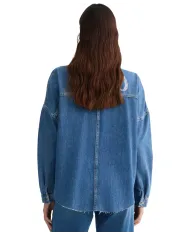 LIU JO Giubbino Donna UA5165DS069 camicia in jeans overshirt con logo strass 78837 d.blue dk stellar