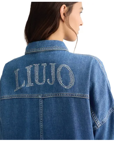 LIU JO Giubbino Donna UA5165DS069 camicia in jeans overshirt con logo strass 78837 d.blue dk stellar LIU JO Giubbino Donna UA5165DS069 camicia in jeans overshirt con logo strass 78837 d.blue dk stellar