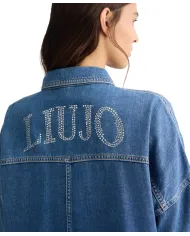 LIU JO Giubbino Donna UA5165DS069 camicia in jeans overshirt con logo strass 78837 d.blue dk stellar