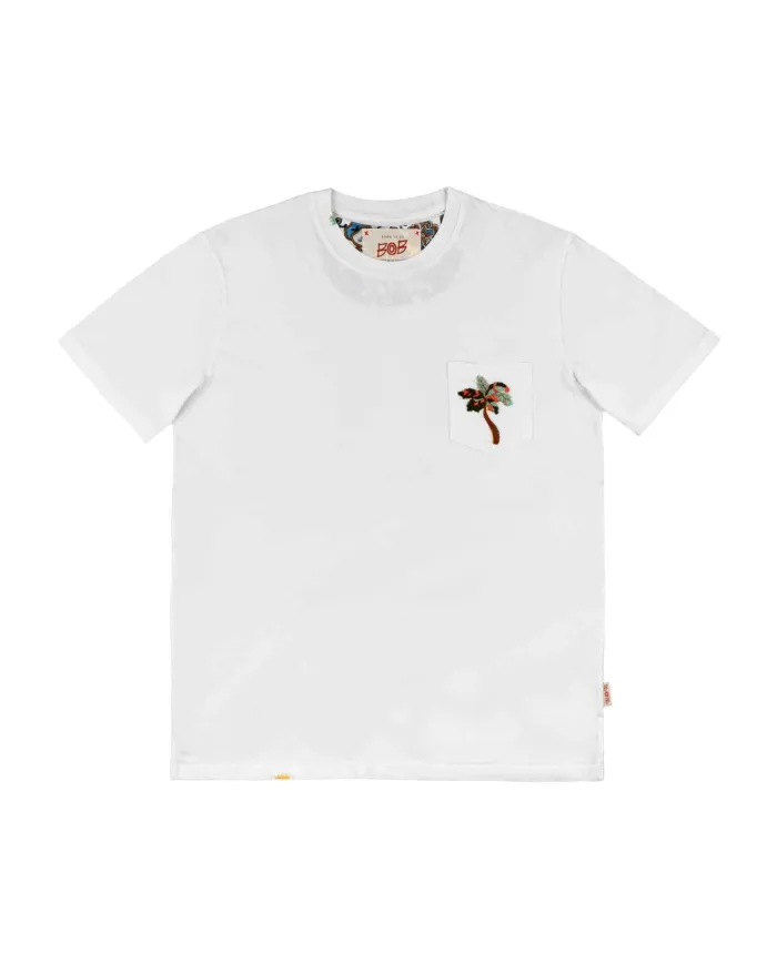 T-shirt Uomo bianca in cotone con ricamo palme NAIF R00470|BOB T-shirt Uomo bianca in cotone con ricamo palme NAIF R00470|BOB