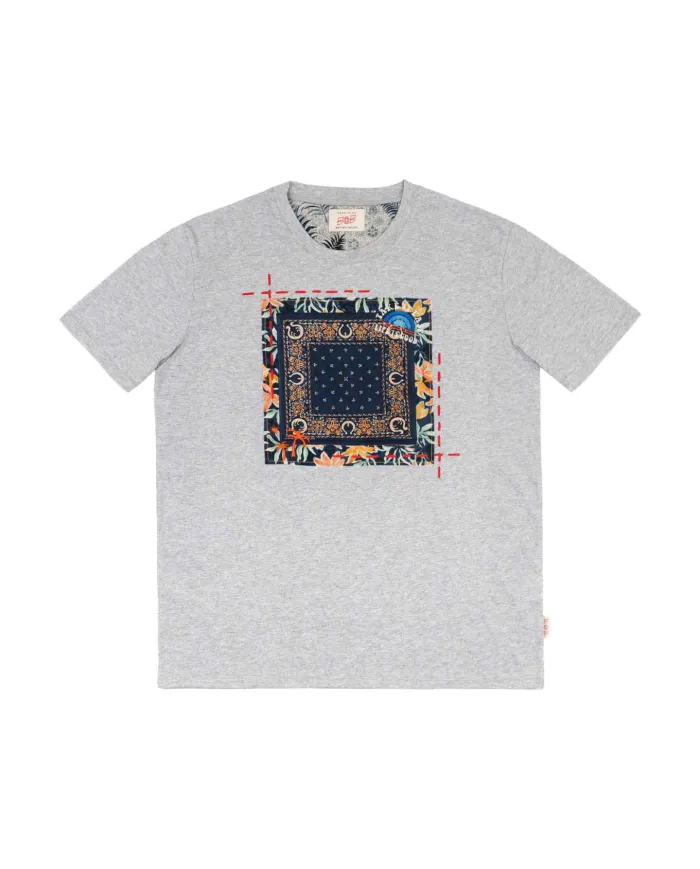 T-shirt Uomo grigio melange con stampa bandana ROSI VR0354|BOB T-shirt Uomo grigio melange con stampa bandana ROSI VR0354|BOB