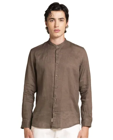 Camicia Uomo marrone in lino alla coreana LARS LIN|IMPURE Camicia Uomo marrone in lino alla coreana LARS LIN|IMPURE