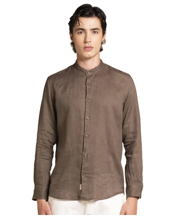 Camicia Uomo marrone in lino alla coreana LARS LIN|IMPURE Camicia Uomo marrone in lino alla coreana LARS LIN|IMPURE