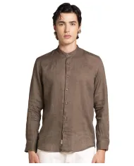 Camicia Uomo marrone in lino alla coreana LARS LIN|IMPURE Camicia Uomo marrone in lino alla coreana LARS LIN|IMPURE