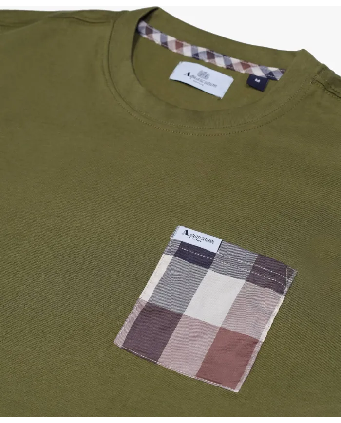 T-shirt Uomo verde militare con taschino a fantasia AA_B005_TS008|AQUASCUTUM