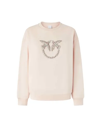 Felpa Donna rosa cipria con logo con pietre 100534 A2G8 NELLY|PINKO Felpa Donna rosa cipria con logo con pietre 100534 A2G8 NELLY|PINKO